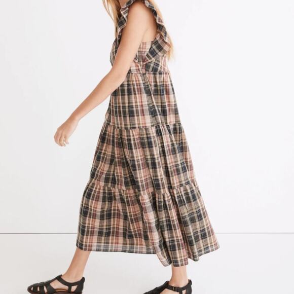 Madewell Plaid Flutter Sleeve Cotton Prairie Cottagecore Midi Dress - Picture 10 of 10